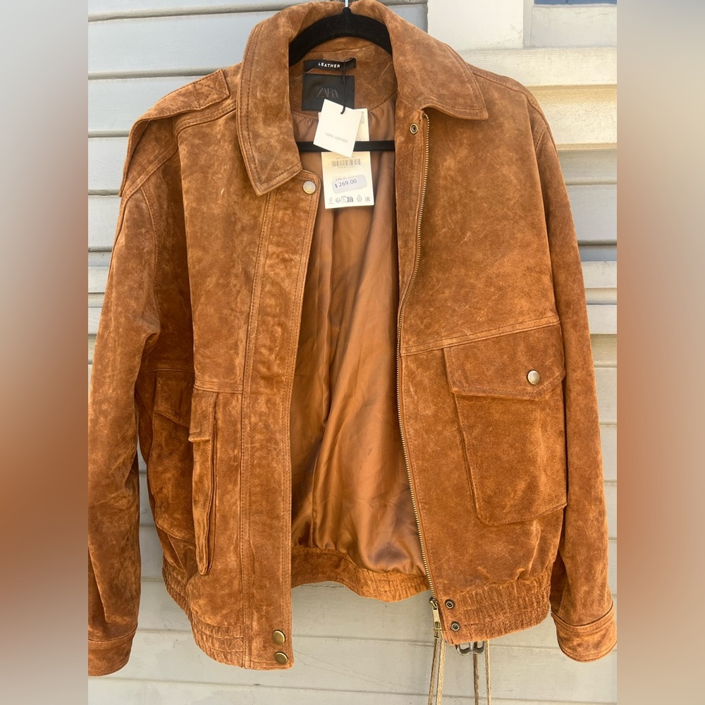 Zara Tan Suede Bomber Jacket